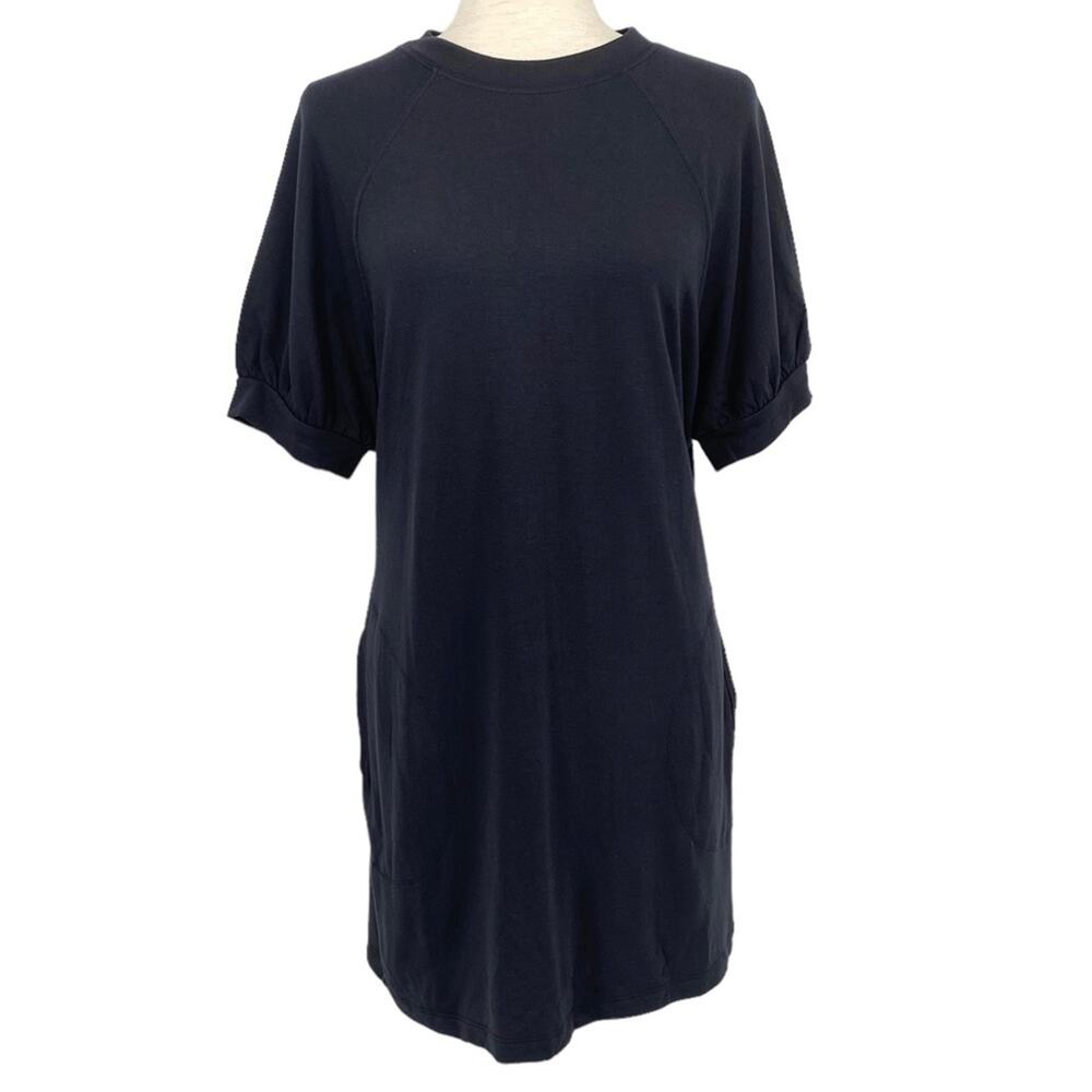 NWT COMO VINTAGE Black Puff Short Sleeve Pocketed T Shirt Mini Dress Size Medium